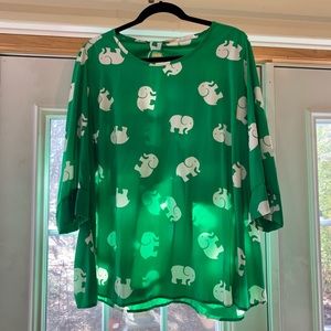 2x ModCloth Green elephant blouse (Peach Love)